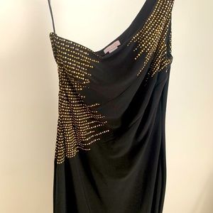 One shoulder Black and Gold Beaded Party Dress or Homecoming Dress